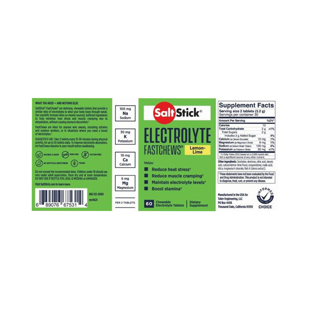 SALTSTICK - Μασώμενες Ταμπλέτες Ηλεκτρολυτών (lemon-lime) - 60chew.tabs